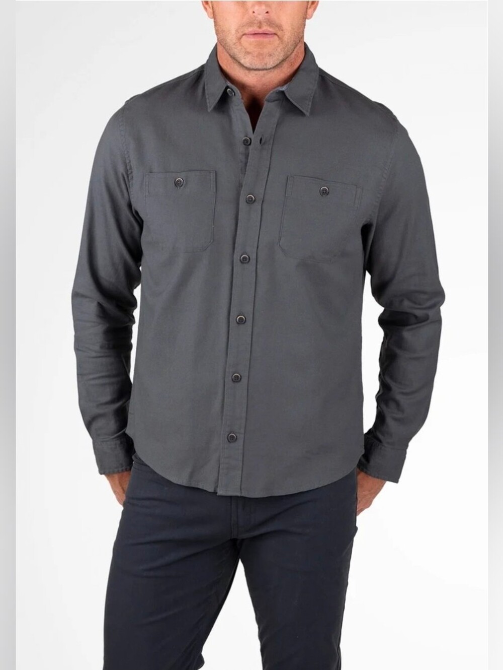 New Tailor Vintage Stretch Twill Work Shirt Medium Dark Shadow Grey PUREtec Cool